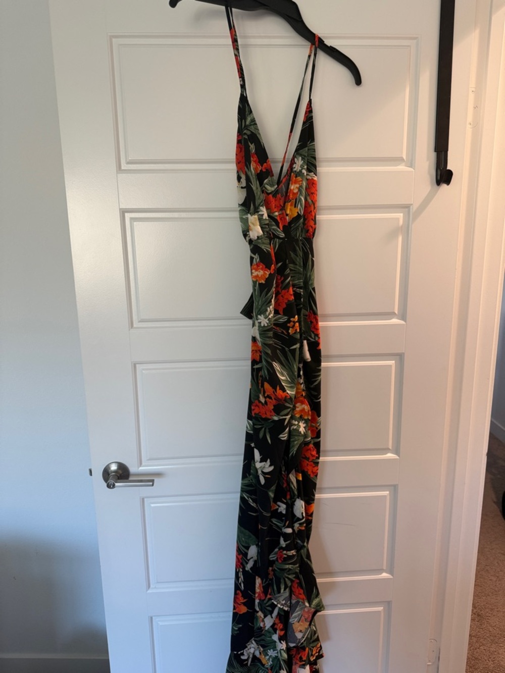 PrettyLittleThing Black Maxi Dress with Orange and Cream Floral Print